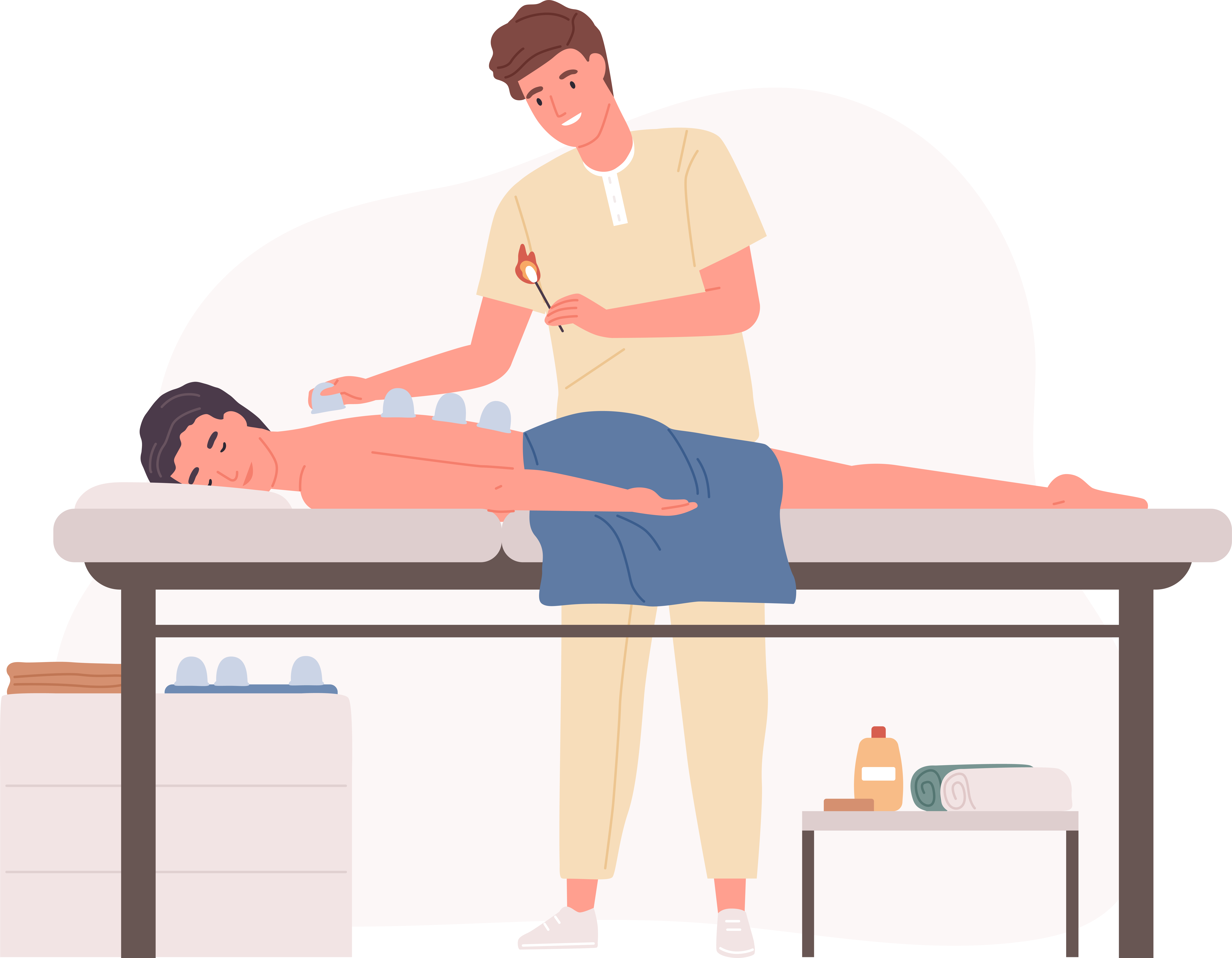 Triggerpunkttherapie Schröpfmassage_Icon Icon Schröpmassage mit Therapeuten und Patient auf der Liege